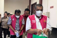 Para terdakwa kasus korupsi pengadaan alat praktik SMK di Dinas Pendidikan Provinsi Jambi 2021-2023, sidang di Pengadilan Tipikor Jambi. 