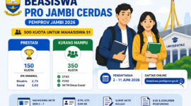 pendaftaran Beasiswa Pro Jambi Cerdas 2026 yang dibuka Pemerintah Provinsi Jambi.