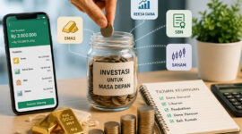 Ilustrasi investasi emas, reksa dana, saham, dan Surat Berharga Negara (SBN) untuk pemula dengan modal kecil.