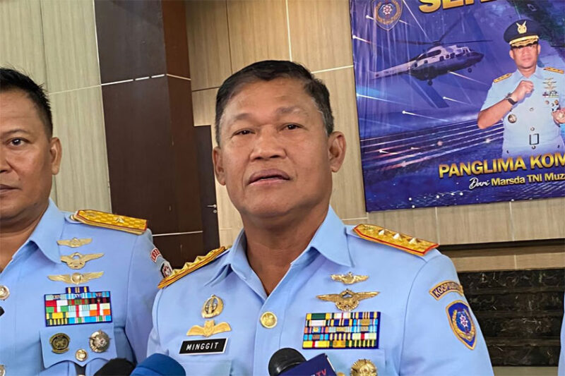 Panglima Komando Operasi Udara Nasional (Pangkoopsudnas) Marsekal Madya TNI Minggit Triwibowo saat ditemui di GOR Antarikshe Kodau I, Halim Perdanakusuma, Jakarta Timur, Sabtu (9/5/2026). (KOMPAS.com/BAHARUDIN AL FARISI)