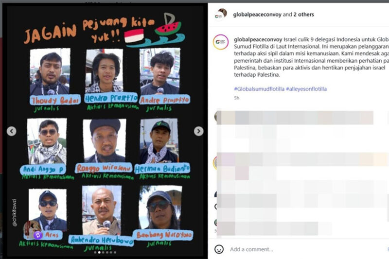 9 Relawan Global Sumud Flotilla asal Indonesia yang ditangkap oleh tentara Israel, Rabu (20/5/2026).(Dok. Global Peace Convoy Indonesia)