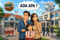Ilustrasi orangtua mempertimbangkan pilihan sekolah negeri dan sekolah swasta untuk pendidikan anak.