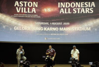 Suasana konferensi pers tur Aston Villa ke Indonesia. Aston Villa dijadwalkan melawan Indonesia All Stars di Stadion Utama Gelora Bung Karno, Sabtu 1 Agustus 2026.(KOMPAS.com/Sem Bagaskara)