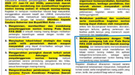 Surat Edaran Menteri Dalam Negeri RI terkait penyelenggaraan nobar Piala Dunia 2026 yang diselenggarakan di daerah, Minggu (14/6/2026).(Dok Kementerian Dalam Negeri RI)
