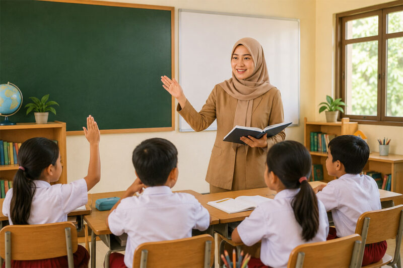 ilustrasi guru mengajar di kelas