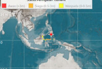 Peringatan tsunami Gempabumi berkekuatan Magnitudo (M) 7,7 , Senin (8/6/2026)(Dok. Istimewa)