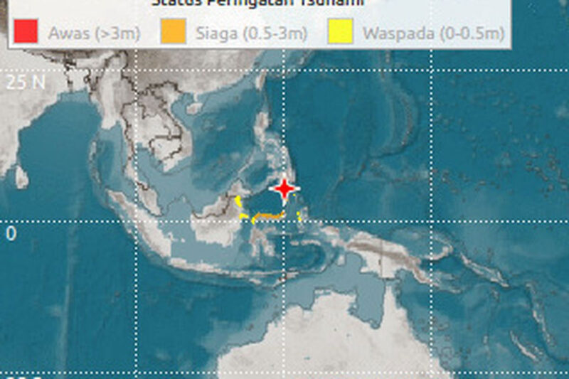 Peringatan tsunami Gempabumi berkekuatan Magnitudo (M) 7,7 , Senin (8/6/2026)(Dok. Istimewa)