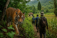 ilustrasi harimau di perkebunan warga
