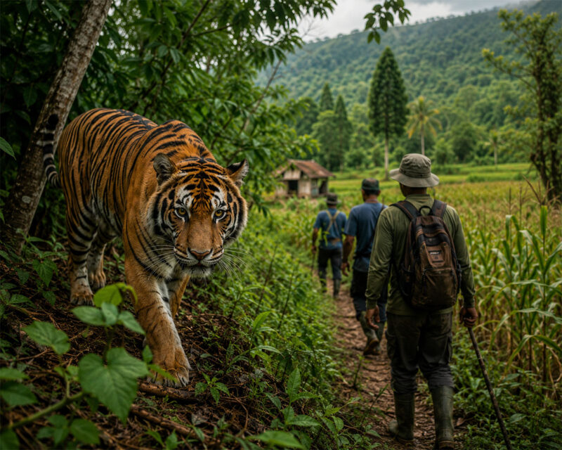 ilustrasi harimau di perkebunan warga