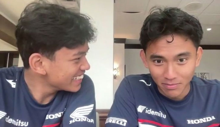 Veda Ega Pratama (kiri) dan Mario Aji (kanan) bicara tantangan balapan di Sirkuit Austin, Texas(Kompas.com/Donny)