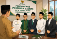 Ilustrasi pengumuman lima pimpinan BAZNAS Kota Sungai Penuh periode 2026–2031 usai ditetapkan Pemerintah Kota Sungai Penuh berdasarkan hasil seleksi BAZNAS RI.