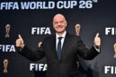 Presiden FIFA Gianni Infantino saat tiba untuk peluncuran kampanye Piala Dunia 2026 #WeAre26 di Los Angeles, Negara Bagian California, 17 Mei 2023.(AFP/FREDERIC J BROWN)