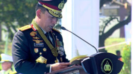 Kapolri Jenderal Listyo Sigit Prabowo saat pidato dalam HUT ke-80 Polri di Cikeas, Jawa Barat, Rabu (1/7/2026).(Dok Humas Korps Brimob Polri)
