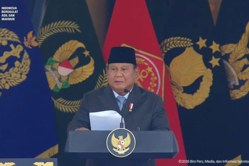 Presiden Prabowo Subianto saat melantik perwira TNI-Polri di Istana, Jakarta, Rabu (22/7/2026). (Dok. Setpres YouTube)
