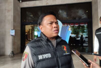 Direktur Tindak Pidana Tertentu (Dirtipidter) Bareskrim Polri Brigjen Pol. Mohammad Irhamni ketika memberikan keterangan terkait kebakaran hutan dan lahan di Grans Sahid, Jumat (28/8/2026)(Febryan Kevin/Kompas.com )