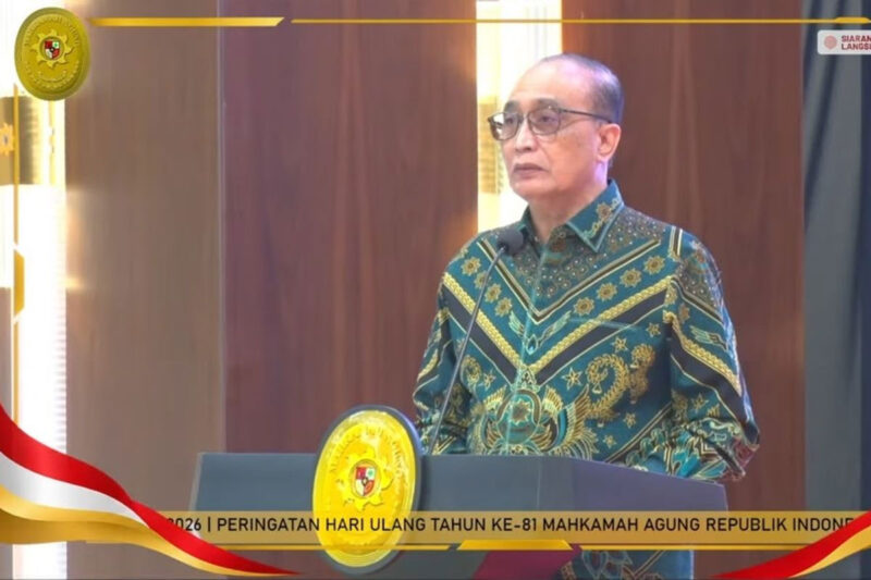 Ketua Mahkamah Agung (MA) Sunarto menjelaskan, SEMA 4/2026 memperjelas bahwa upaya hukum banding maupun kasasi tidak dapat diajukan terhadap putusan bebas, dalam peringatan HUT ke-81 MA, Rabu (19/8/2026).()

