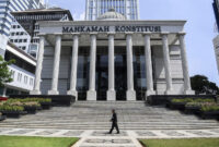 Gedung Mahkamah Konstitusi. Mahkamah Konstitusi (MK) mengusulkan tambahan anggaran sebesar Rp 67 miliar untuk tahun anggaran 2027.(ANTARA FOTO/Hafidz Mubarak A)
