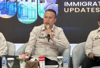 Ditjen Imigrasi Hendarsam Marantoko dalam media briefing di kantor Imigrasi, Jakarta, Rabu (12/8/2026).(KOMPAS.com/HARYANTI PUSPA SARI )