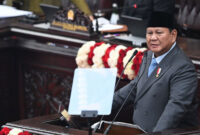 Presiden Prabowo Subianto menyampaikan pidato dalam Sidang Tahunan MPR RI dan Sidang Bersama DPR-DPD RI Tahun 2026 di Gedung Nusantara, Kompleks Parlemen, Jakarta, Jumat (14/8/2026). ANTARA FOTO/Fauzan/sgd/kye(FAUZAN)