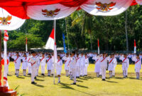 Upacara pengibaran bendera dalam rangka memperingati Hari Ulang Tahun (HUT) ke-81 Kemerdekaan Republik Indonesia di Kecamatan Kota Komba, Kabupaten Manggarai Timur, Nusa Tenggara Timur (NTT), Senin (17/8/2026) pagi.(KOMPAS.com/Markus Makur)