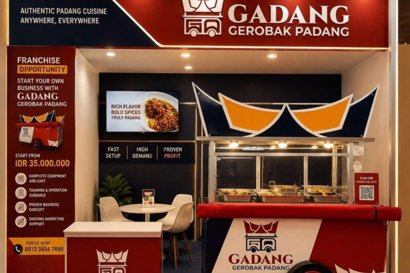 Booth Gadang Gerobak Padang yang menawarkan peluang kemitraan franchise mulai dari Rp 35 juta, salah satu unit bisnis kuliner di bawah naungan GA Group. (GA Group)