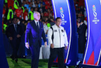 Presiden FIFA Gianni Infantino bersama Presiden Republik Indonesia Prabowo Subianto saat menghadiri rangkaian final FIFA ASEAN Cup 2026 di Stadion Utama Gelora Bung Karno (SUGBK), Jakarta, Senin (5/10/2026). (KOMPAS.com/ADIL NURSALAM)
