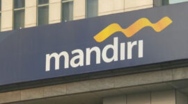 Logo Bank Mandiri di Plaza Mandiri, Jakarta.(KOMPAS.com/SAKINA RAKHMA DIAH SETIAWAN)
