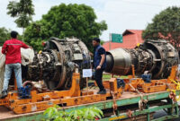 Direktorat Reserse Kriminal Khusus (Ditreskrimsus) Polda Kepulauan Riau mengamankan dua unit turbin pesawat bekas asal Singapura yang diamankan di Polda Kepri, Kamis (1/10/2026)(KOMPAS.COM/PARTAHI FERNANDO WILBERT SIRAIT)
