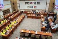 Suasana rapat dengar pendapat umum (RDPU) terkait RUU Perampasan Aset Terkait Tindakan Pidana di Komisi III DPR RI, Senin (26/10/2026).(Tria Sutrisna)
